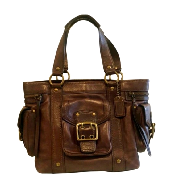 RARE! Vintage Coach large Brown Leather Legacy Shoulder Handbag Tote Bag Pockets - Picture 1 of 3